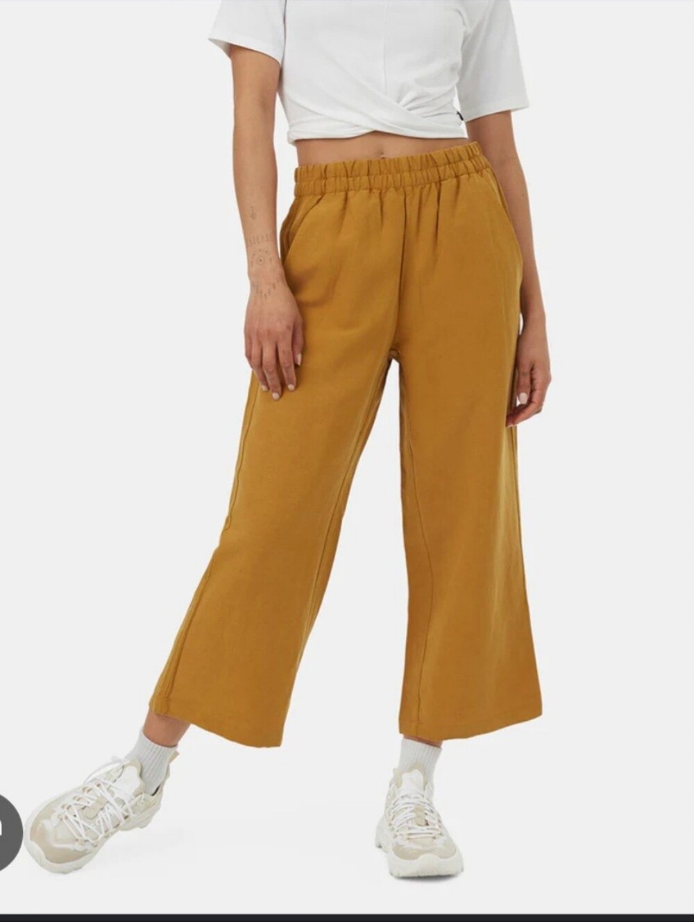 Tentree Billow Pull-on Crop Pants Mustard Yellow LARGE NWOT